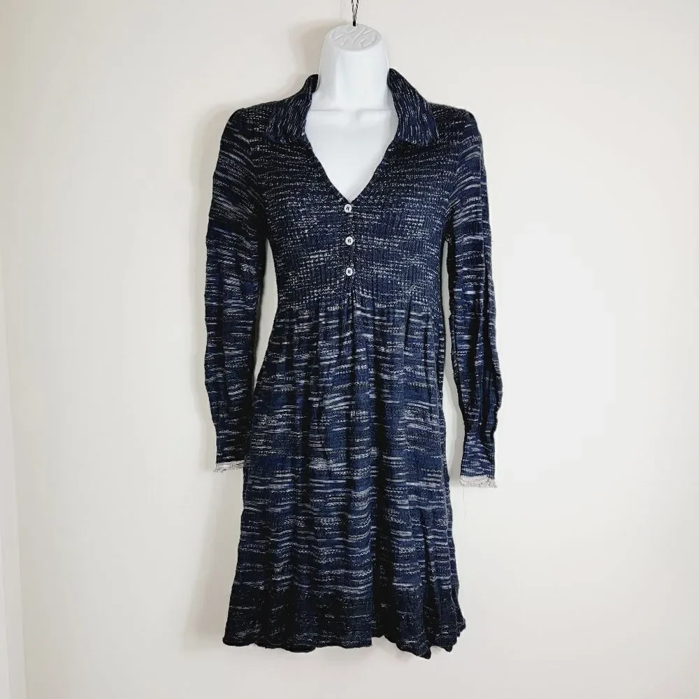 Free People Rain or Shine anavy Blue White Space Dye Sweater Dress Size Small